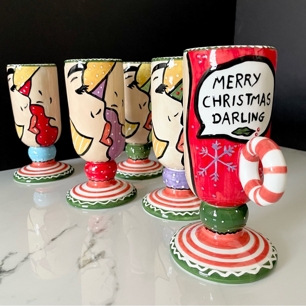 SET of 5 "Merry Christmas Darling" Pop Art Mugs by Joanne Delomba
